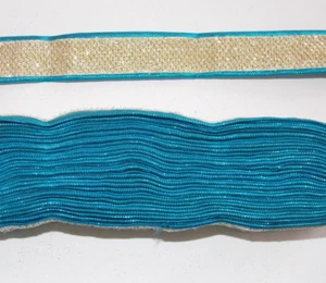 20mm turquoise gold glitter embroidered ribbon applique motif trimming decor - Picture 1 of 1