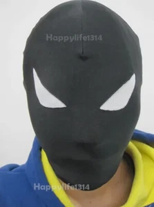 Halloween Spandex Zentai Costume All Mask/Hood Black With White Mesh Eyes - Picture 1 of 1