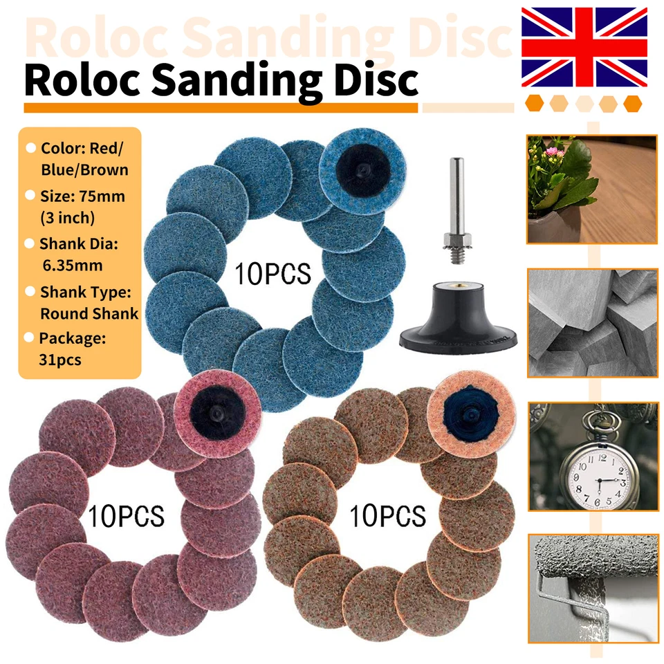30Pcs Mix 3inch 75mm Sanding Discs Scotch Brite Roll Lock Surface Coarse Pads UK