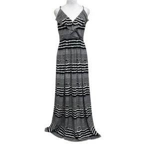 Betsey Johnson Black & White Striped Printed Ruffle Front Maxi Dress sz 6 Y2K - Picture 1 of 11