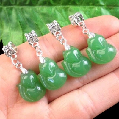 4 Piezas Cuentas Colgante Agujero Grande Plata Tibetano Zorro Jade Verde SG3732 Foto 1 de 2