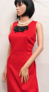 GIBSON & LATIMER Red Sleeveless Black Beaded Dress 10 NWT - Picture 1 of 5