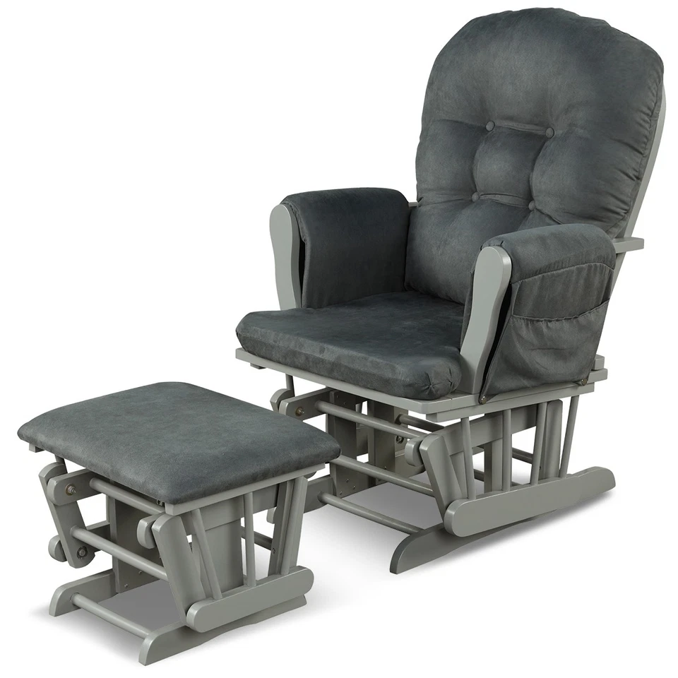 Costway Glider and Ottoman Cushion Set Wood Baby Nursery Rocking Chair Dark Grey