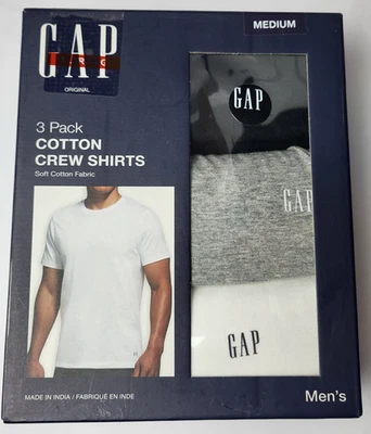 Gap 圆领棉质衬衫男式中号白色灰色黑色柔软全新 3 件装 — 第 1/4 张图片