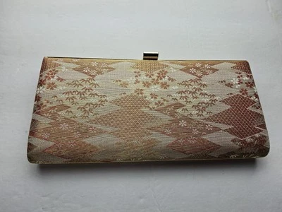 Bolso sin asas vintage japonés Kimono Obi rojo metálico dorado espejo floral  Foto 1 de 4