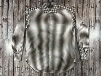 Borrelli Luigi 蓝色棉质格子衬衫 M 码蓝色棕色意大利制造 — 第 1/4 张图片