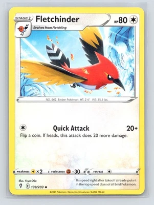 Pokémon TCG Fletchinder 139/203 SWSH07: Evolving Skies Normal NM - Image 1 of 2