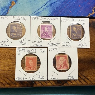 Lote de estampillas vintage años 1930-1950 EE. UU. y Australia Jefferson Lincoln King George VI Foto 1 de 3