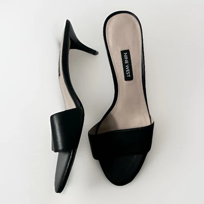 NINE WEST Lynton Size 8M Kitten Heels Slip-on Dress Sandal Black Heel NIB - Image 1 of 4