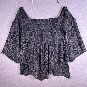 Top Tórrido Para Mujer 3 Gris Estampado Animal Calado Hombro Descubierto Babydoll Hada Gótico - Imagen 1 de 14