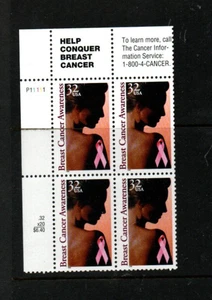 US Briefmarken #3081 32 Cent Brustkrebs Bewusstsein Platte Block mit 4 Marken - Bild 1 von 1