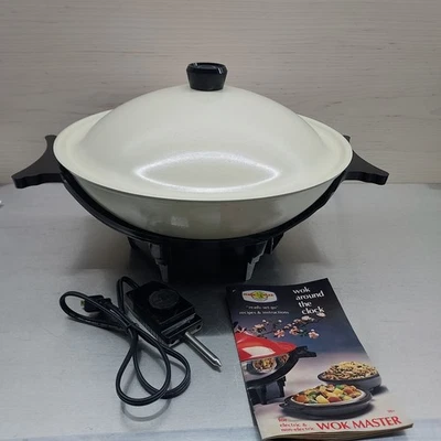 Vtg Nordic Ware Wok Chef Electric Non-Stick Surface 7.5 Qt Cream w/ Recipe Book - Image 1 of 4