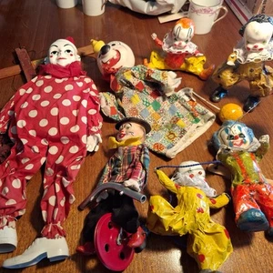 Vintage Clown Lot Disney Gund Hand Puppet, Hazelle, Mache, FECO Unicycle 50s 60s - Picture 1 of 24