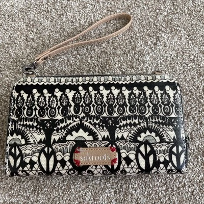 Sakroots Wristlet Wallet, Black & White Peace Design, With Multiple Pockets - Image 1 of 4