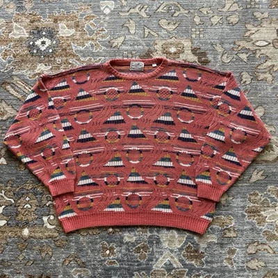 Suéter De Colección Pronto Uomo Firenze Tejido L Rosa Salmón Italia Abuelo Cuadrado De Gran Tamaño Foto 1 de 4