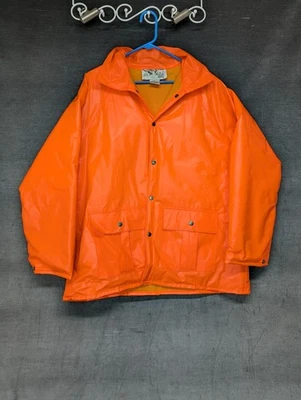 VTG Duck Bay Lined Orange Fishing Hunting Rain Coat Jacket Snap Men’s Large - Image 1 of 4