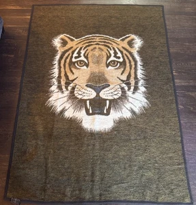 Vintage Biederlack Blanket Siberian Tiger Reversible W Germany 75”x 57” - Picture 1 of 10