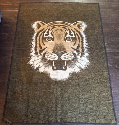 Vintage Biederlack Blanket Siberian Tiger Reversible W Germany 75”x 57” - Image 1 of 4
