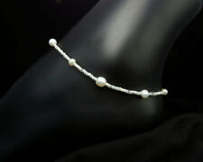 with Seed Beads and Sterling Silver Clasp Cream and White Pearl Anklet for Women