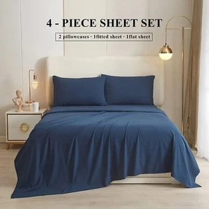 Sheet Set/Duvet Set/Fitted-15"Deep Egyptian Cotton 1000 TC USA Sizes Blue Solid - Picture 1 of 19