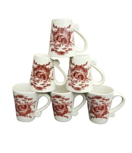 California Pantry VTG Red Rooster Chicken Farmhouse Ceramic Coffee Mug Set Of 6 - Picture 1 of 9
