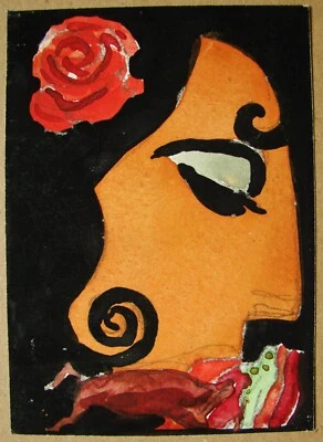 Cartel de pintura gouache soviético ucraniano boceto retrato femenino niña vanguardia Foto 1 de 2