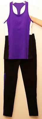 NUEVO CON ETIQUETAS RALPH LAUREN ACTIVE MUJER 2 PIEZAS TRAJE DEPORTIVO LEGGINGS SIN MANGAS NEGRO/PÚRPURA XS $149 Foto 1 de 4