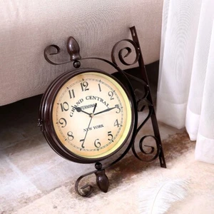 Antique Double Sided Wall Mount Station Clock Garden Vintage Retro Home Decor - Bild 1 von 6