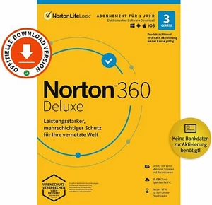 NORTON 360 DELUXE 2025 3 appareils / 1 an avec cloud 25 Go, PAS D'ABONNEMENT NUMÉRIQUE - Photo 1/1