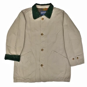 VTG Lands End Chore Coat Men’s L Tan Canvas Barn Jacket Workwear Lined Corduroy - Picture 1 of 6