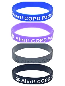 4 Pack Medical Alert COPD Patient Silicone Bracelets Safety Awareness Wristband - Picture 1 of 17