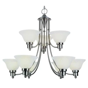 Bel Air Lighting Stewart 9-Light Brushed Nickel Chandelier with Marbleized Glass - Picture 1 of 3