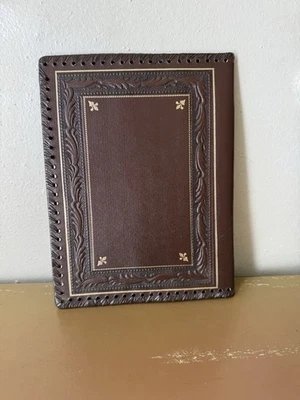 Brown Leather Tooled Portfolio With Interior Pockets And Cloth Lining Vtg - Image 1 of 4