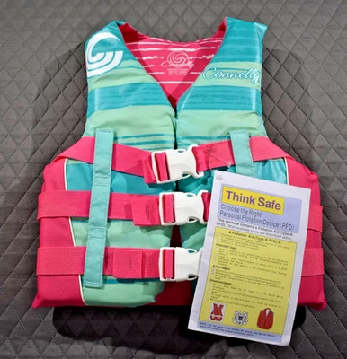 Chaleco salvavidas Connelly para mujer talla extra pequeña XS de nailon 3 cinturones liberación rápida - Nuevo Foto 1 de 4