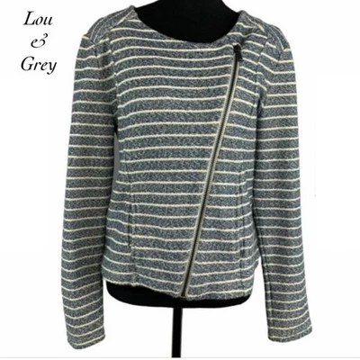 Chaqueta Moto Lou & Gris Azul Crema Mármol Rayas Cremallera Asimétrica Talla S Foto 1 de 4