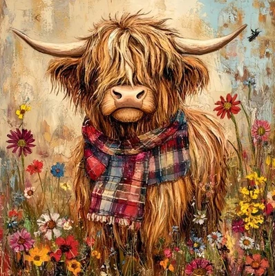 HIGHLAND COW CROSS STITCH KIT 11 COUNT PRINTED AIDA SIZE 30x30CM - Image 1 of 4