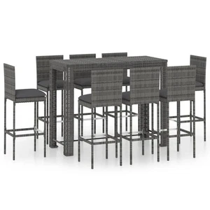 Grey 9-Piece Garden Bar Set, PE Rattan & Steel, Cushions, 140.5x60.5cm - Picture 1 of 5