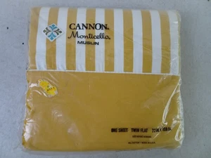 Lenzuolo Mussola Cannone Monticello Vintage Doppio Piatto Oro Striscia Bianca 72x108 NOS - Foto 1 di 3