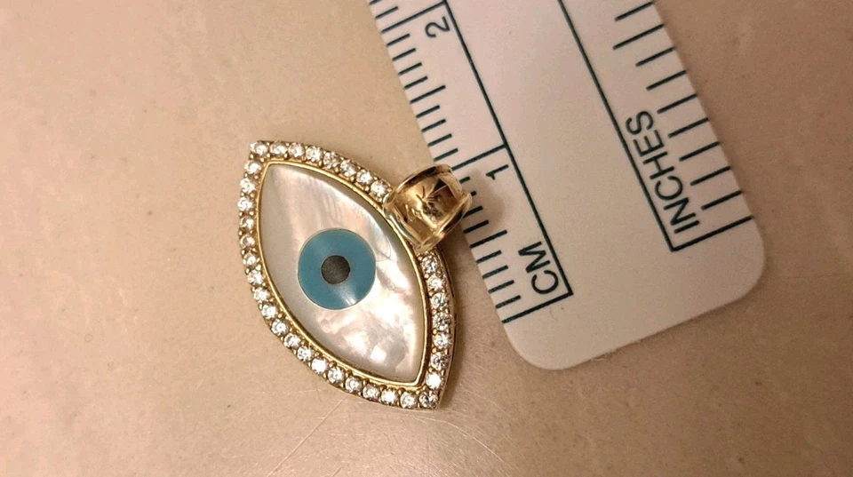 Pingente de ouro maciço 14K Evil Eye - 20 mm ouro 14K madrepérola olho mau - Imagem 1 de 1