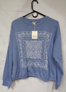 Women's a.n.a. JOANNA PLACEMENT 842-0948-0083 Paisley Bandana BLUE Sweatshirt L - Picture 1 of 5