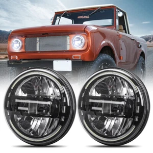 Fit 1961-1980 for International Scout Pair Newest 7" Round Halo LED Headlights - Picture 1 of 12