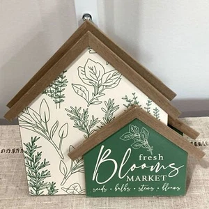 NEW!! Floral/Herb Wood Home Decor Sign Green "Fresh Blooms Market" - Picture 1 of 5
