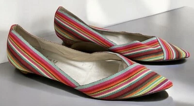 FSNY French Sole Striped Multicolor Fabric Pointed Slip on Flats Silver Heel 9 - Image 1 of 4