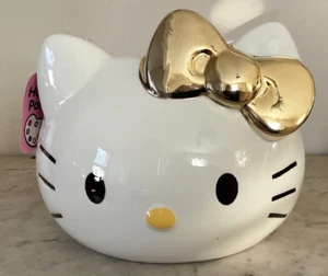 Maceta grande de cerámica Sanrio Hello Kitty arco dorado pintada a mano - totalmente nueva - Imagen 1 de 7