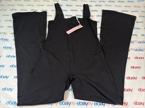 Qinsen Women’s Black Linen Jumpsuit Sleeveless Square Neck Size Small - Picture 1 of 11