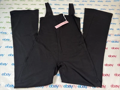 Mono para mujer Qinsen de lino negro sin mangas cuello cuadrado talla pequeña Foto 1 de 4