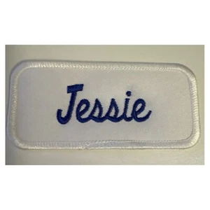 Personalized Jessie Name Patch Embroidered Applique White Royal Blue - Picture 1 of 3
