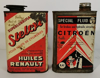 LOT BIDONS D'HUILE RENAULT STELCYL  / CITROËN SP19- AUTOMOBILIA ANTIQUE OIL CAN - Photo 1/4