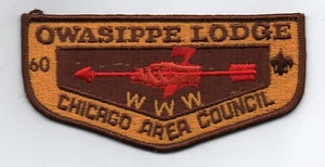 OA Owasippe Lodge 7, S-7b 60 aniversario. Solapa Lodge, marrón Brd., parte posterior de plástico, como nueva - Imagen 1 de 1