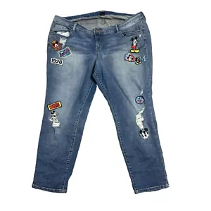 Disney Mickey Mouse Womens Plus Size 22S Distressed Jeans w/ Patches - Picture 1 of 10